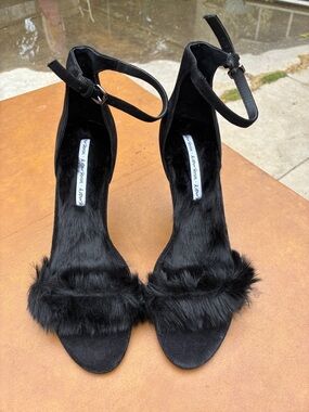 & Other Stories Faux Fur Black Heels Size 40